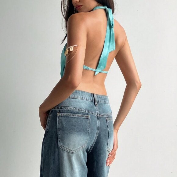 Multicolor Casual Women's Sexy Criss-Cross Wrap Draped Neck Hollow Out Cami Top - Picture 2 of 7